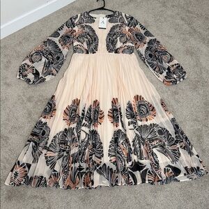 Anewsta Elegant & Classy Floral Print Pleated Women Dress Boho Dress